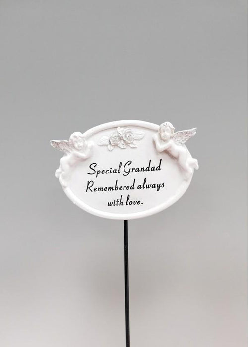 White and Silver Twin Cherub Oval Plaque Stick - Grandad