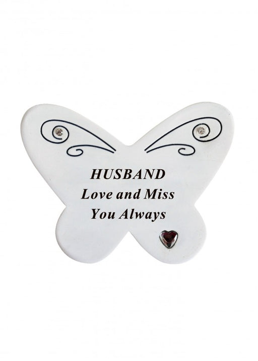 Diamante Butterfly Memorial Resin Stone - Husband
