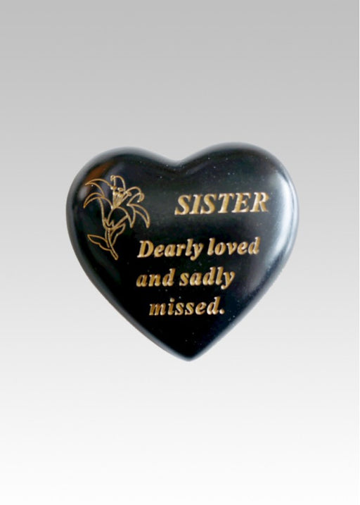Black & Gold Lily Heart Stone - Sister