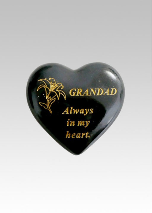 Black & Gold Lily Heart Stone - Grandad