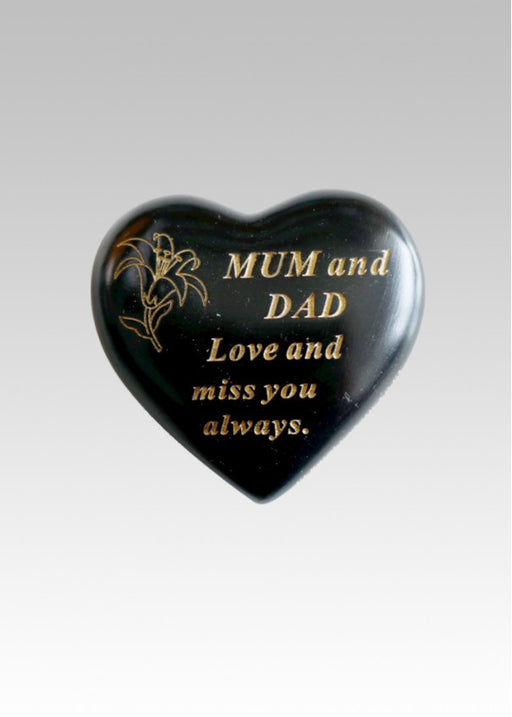 Black & Gold Lily Heart Stone - Mum & Dad