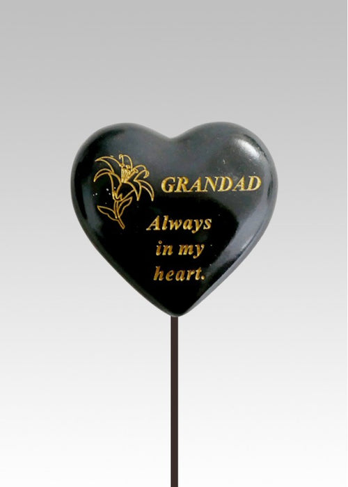 Black & Gold Lily Heart Stick - Grandad