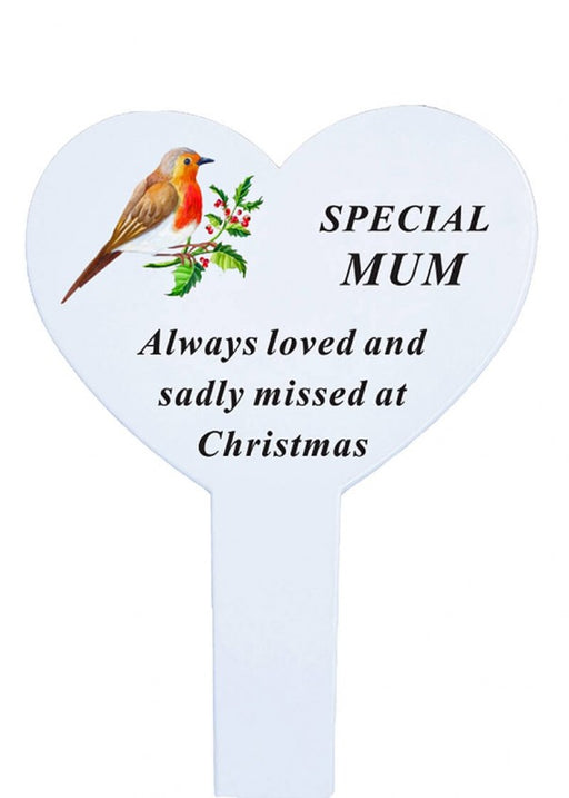 Heart-shaped Christmas Memorial Stake With Robin - Mum