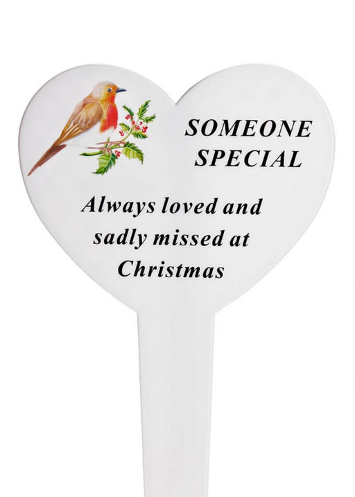 Heart shaped Christmas Memorial Stake With Robin - Someone Special