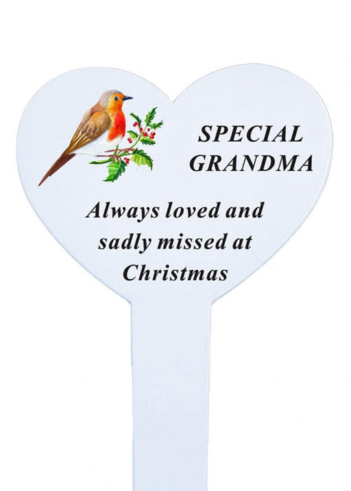 Heart-shaped Christmas Memorial Stake With Robin - Grandma