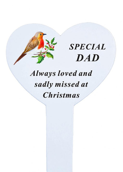 Heart-shaped Christmas Memorial Stake With Robin - Dad