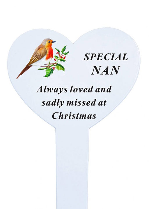 Heart-shaped Christmas Memorial Stake With Robin - Nan