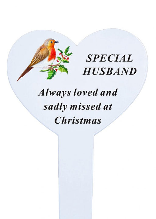 Heart-shaped Christmas Memorial Stake With Robin - Husband