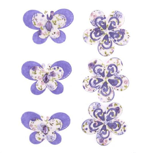 Purple Floral Butterfly and Flowers, Pack of 6
