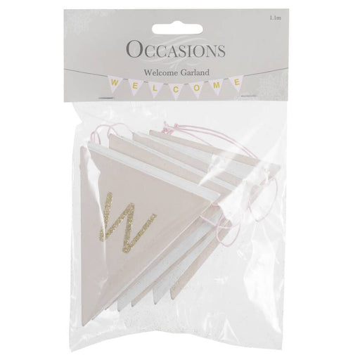 Wooden Garland Welcome Bunting, White/Gold Glitter