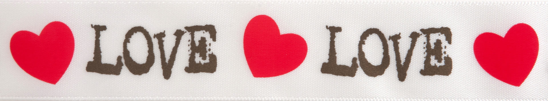 25mm x 3m Love & Heart Ribbon - Gold & Red on White
