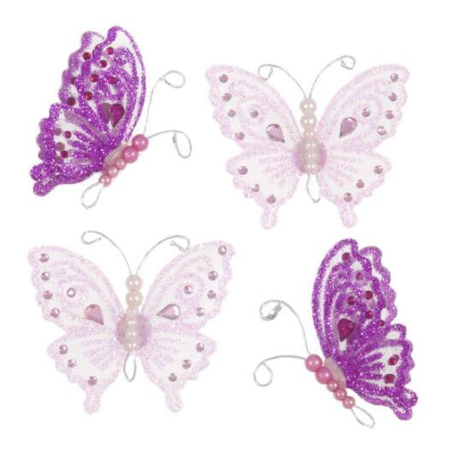 4 Pink Butterflies, Open and Closed Wings, Light and Dark Pink