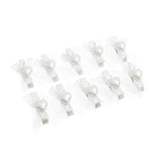 Heart & Bow Pegs - White- Pack of 10