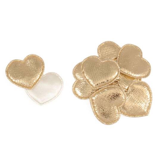 Pack of 10 Gold Metallic Satin Velvet Hearts 3cm Size