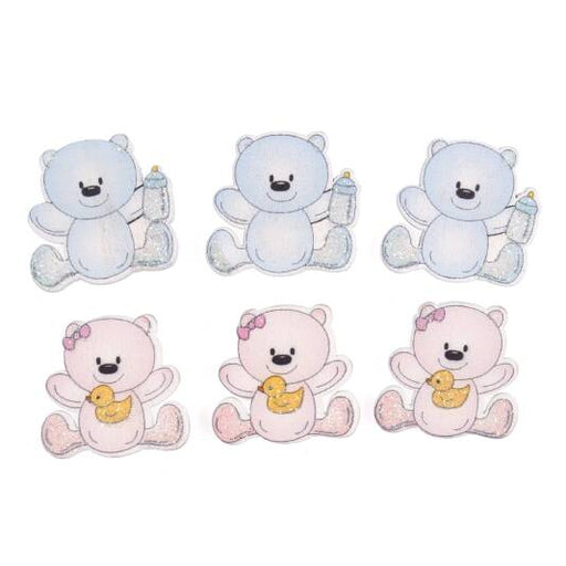 Baby Teddies Self Adhesive , Pack of 6, Pink and Blue mix