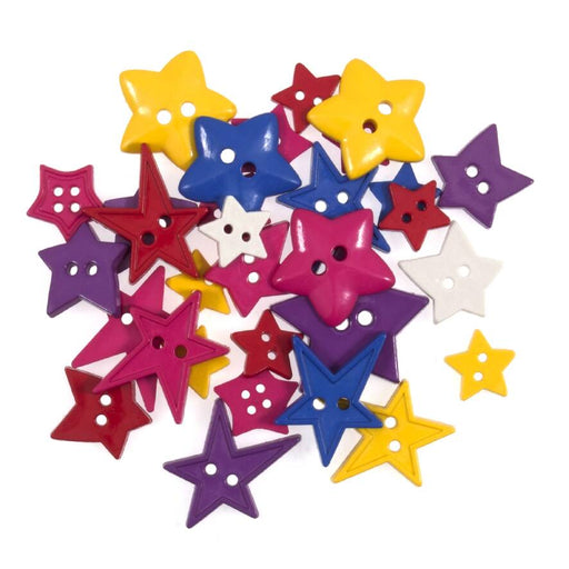 Novelty Craft Buttons Bright Stars - Pack of 20g - Assorted Colour & Size