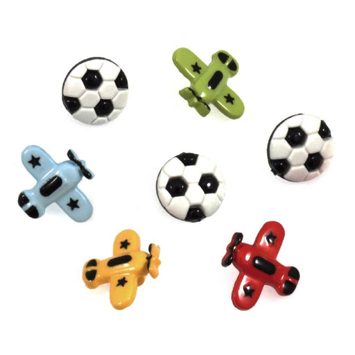 Novelty Craft Buttons - Football & Planes - Pack of 7