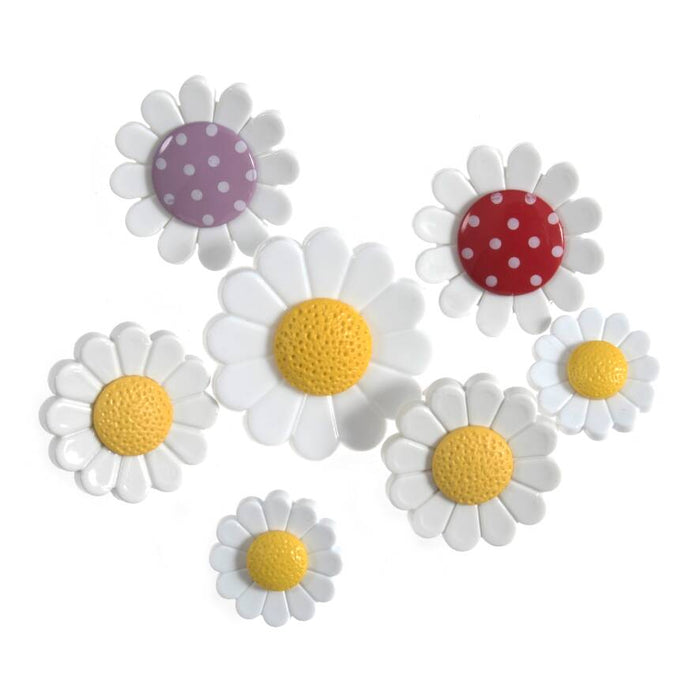 Novelty Craft Buttons, Assorted Daisies, Pack of 7