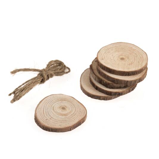 6 Hanging Wood Slices Gift Tags approx 5cm