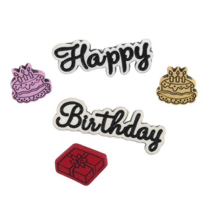 Novelty Craft Buttons ,Happy Birthday, Pack of 5