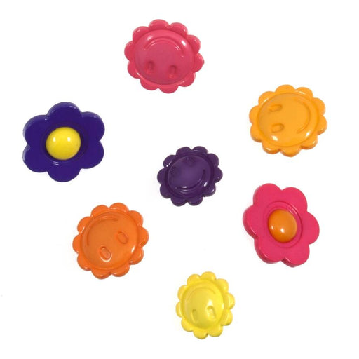 Novelty Craft Buttons, Smiley Coloured Flowers, Pack of 7