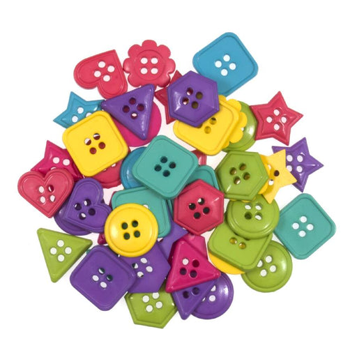 Novelty Craft Buttons ,Coloured Geometry Shapes, Pack of 20g