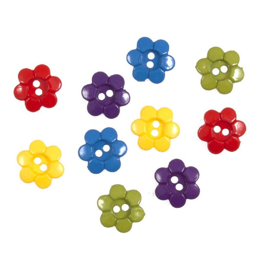 Novelty Craft Buttons ,Six Petal Assorted Coloured Flowers , Pack of 10