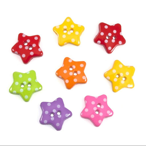 Novelty Craft Buttons - Dotty Polkadot Coloured Stars - Pack of 8