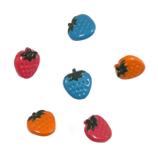 Novelty Craft Buttons ,Coloured Strawberries , Pack of 6