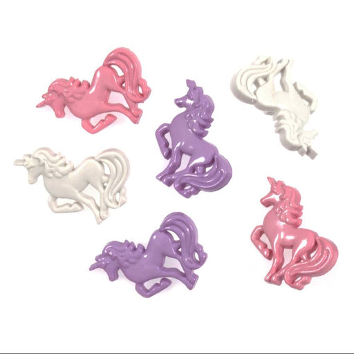 Novelty Buttons, Unicorns, Pack of 6, White, Lilac and Pink
