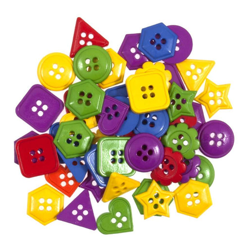 Novelty Buttons, Coloured Geometry Shapes, Pack of 20g