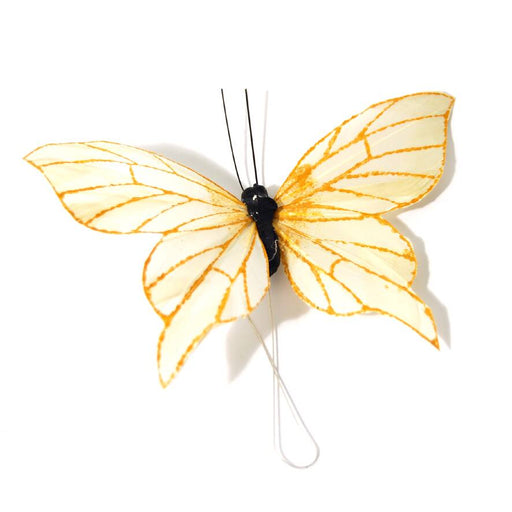 13cm Real Feather Butterflies - Cream x 2 pcs on Wire