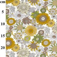1 Metre 100% Cotton Mustard Flowers Fabric 110cm Width D42