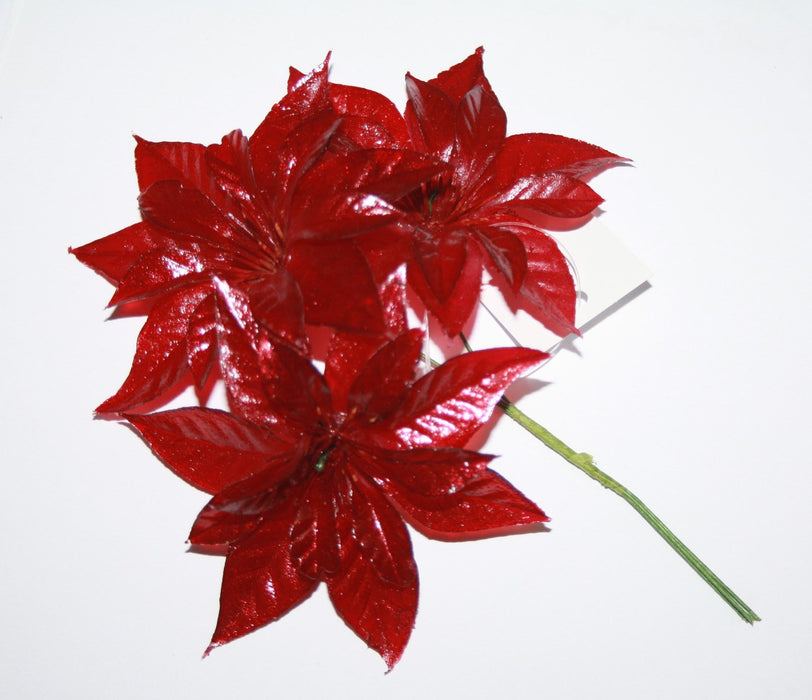Artificial Poinsettia Pick On Wire Stems - Red