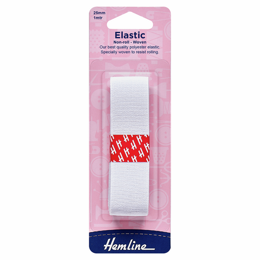 Non-Roll Woven Elastic 25mm x 1mtr - White
