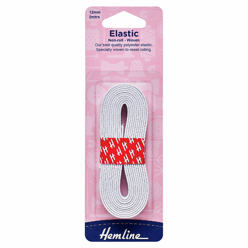Non-Roll Woven Elastic 12mm x 2mtrs - White