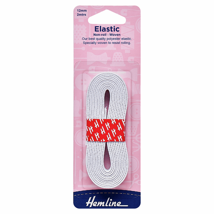 Non-Roll Woven Elastic 12mm x 2mtrs - White