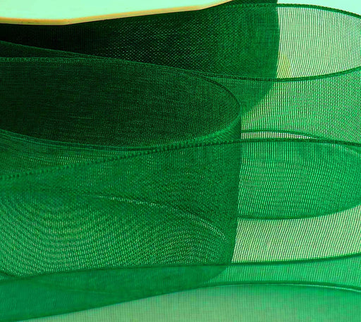 Emerald Green 25mm Woven Edge Organza Ribbon 25m
