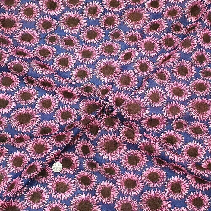 1 Metre Polycotton Pink Sunflower on Navy Background - 45" Width