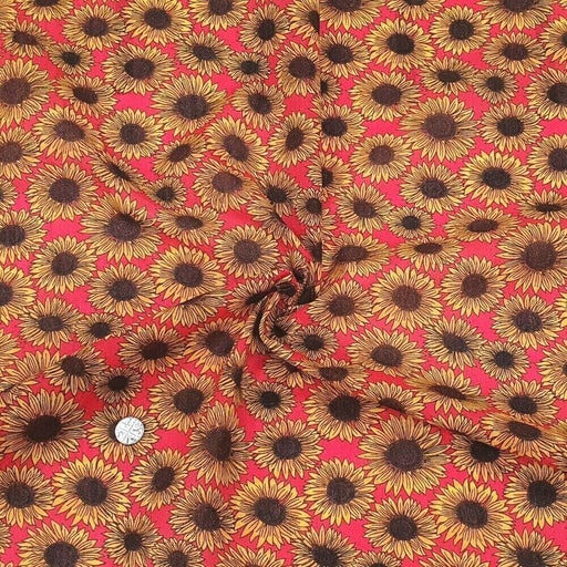 1 Metre Polycotton Yellow Sunflower on Bright Red Background - 45" Width