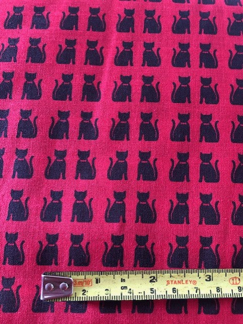 100% Cotton Lucky Black Cats on Bright Red Background 150cm Wide