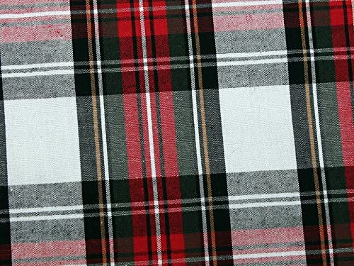 Red and Ivory Tartan fabric 150cm width