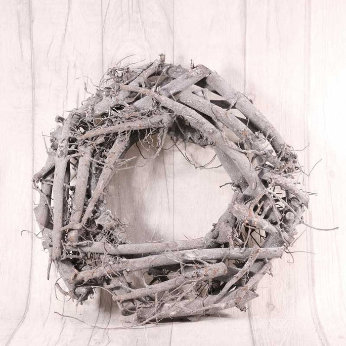 Round Grey Washed Twig Wreath (36cm) - Darker Than Picture