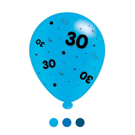 Pack of 8 - Age 30 Blue Mix Birthday Latex Balloons ,10" size