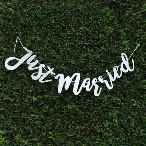 Silver Glitter Just Married Banner x 100cm