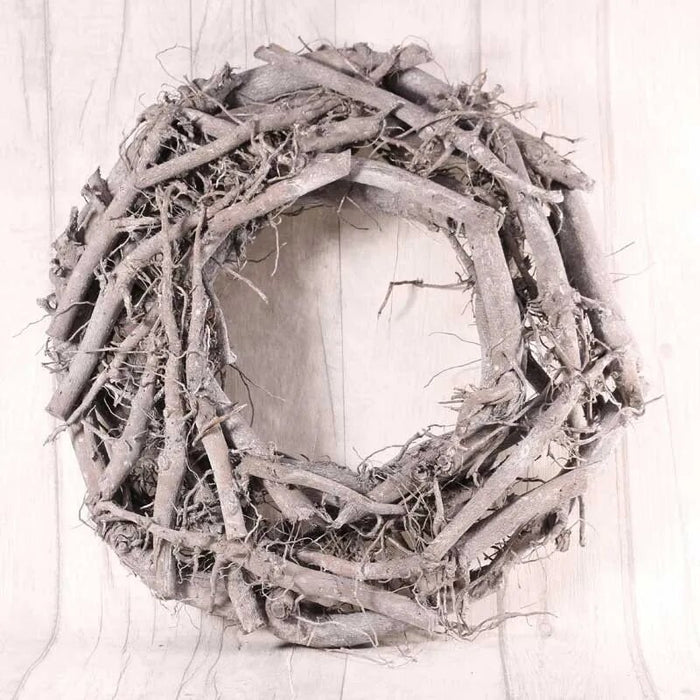 Round Grey Washed Twig Wreath (42cm)