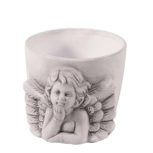 Grey Wash Ceramic Cherub Pot