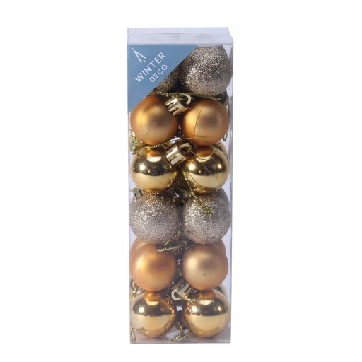 24 Mini Shatterproof  Baubles 3cm - Gold