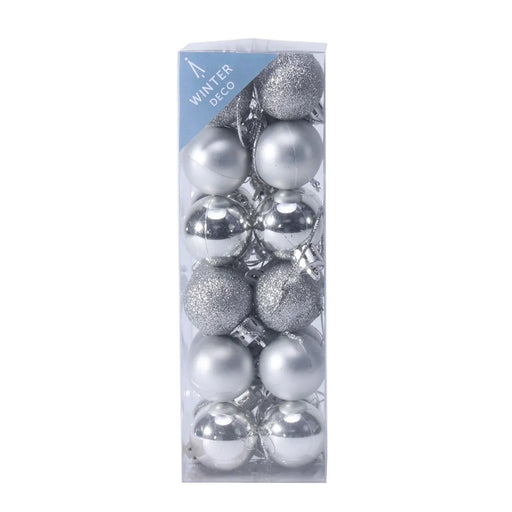 24 Mini Shatterproof  Baubles 3cm - Silver