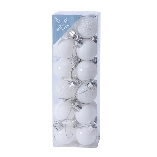24 Mini Shatterproof  Baubles 3cm - White